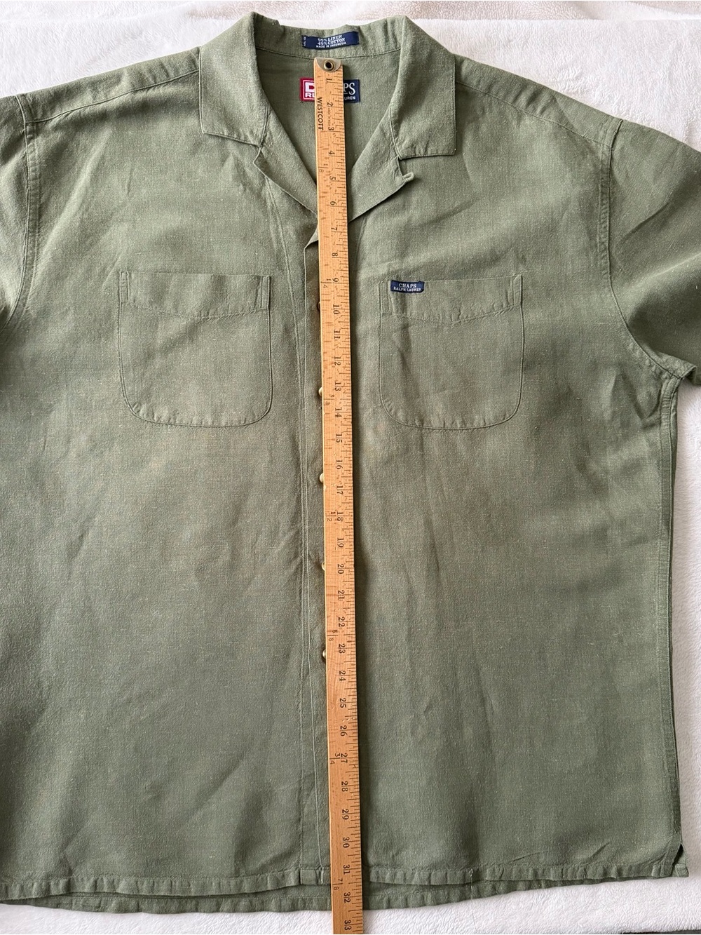 Ralph Lauren Chaps Green Linen-Cotton Shirt Short Sleeve Button Down-XL- EUC - Picture 8 of 11